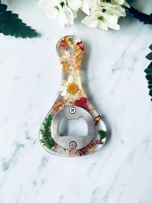 Bottle Opener, paddle with real flowers handmade by Jen Lashua