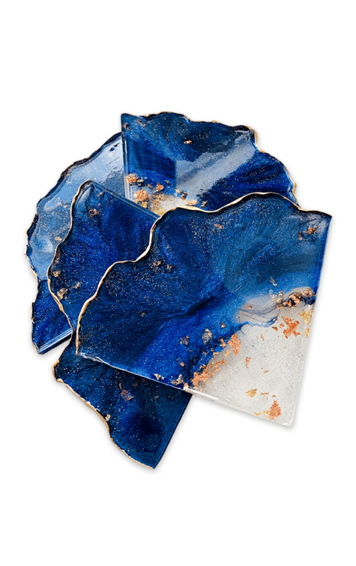 Coasters, Celestial Blue with Gold Leafing, Handmade by Jen Lashua