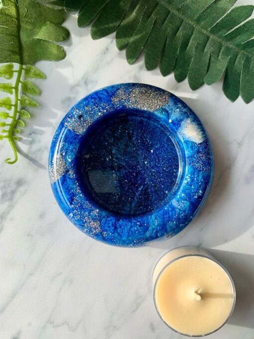 Candle Holder, Celestial blue with reflective mica. Handmade by Jen Lashua