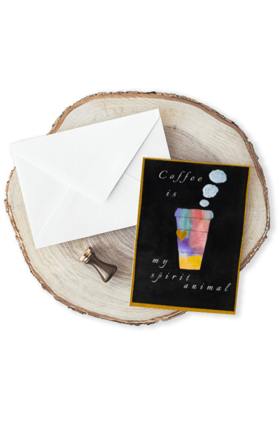 Greeting Card - Coffee Is My Spirit Animal by Jen Lashua