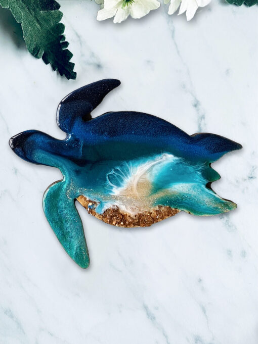 Turtle ornament, ocean pour, handmade by Jen Lashua